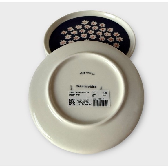 Three Marimekko Puketti Navy Rust Flower Plates 5-1/4"/13 cm Annika‎ Rimala NWT - Picture 6 of 9